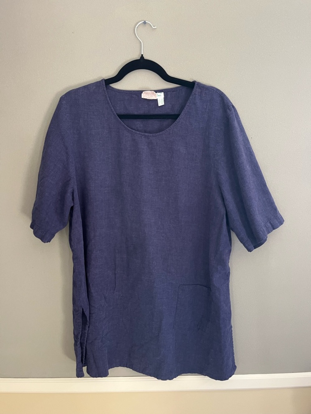 Ulla Popken Navy Linen Blend Long Length Tunic Tee Top Short Sleeve 16/18